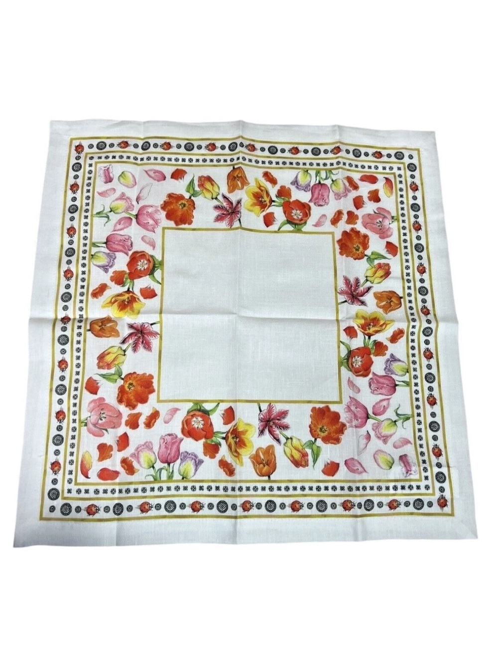 Williams & Sonoma Floral Square napkins White with Pink & Orange Blooms